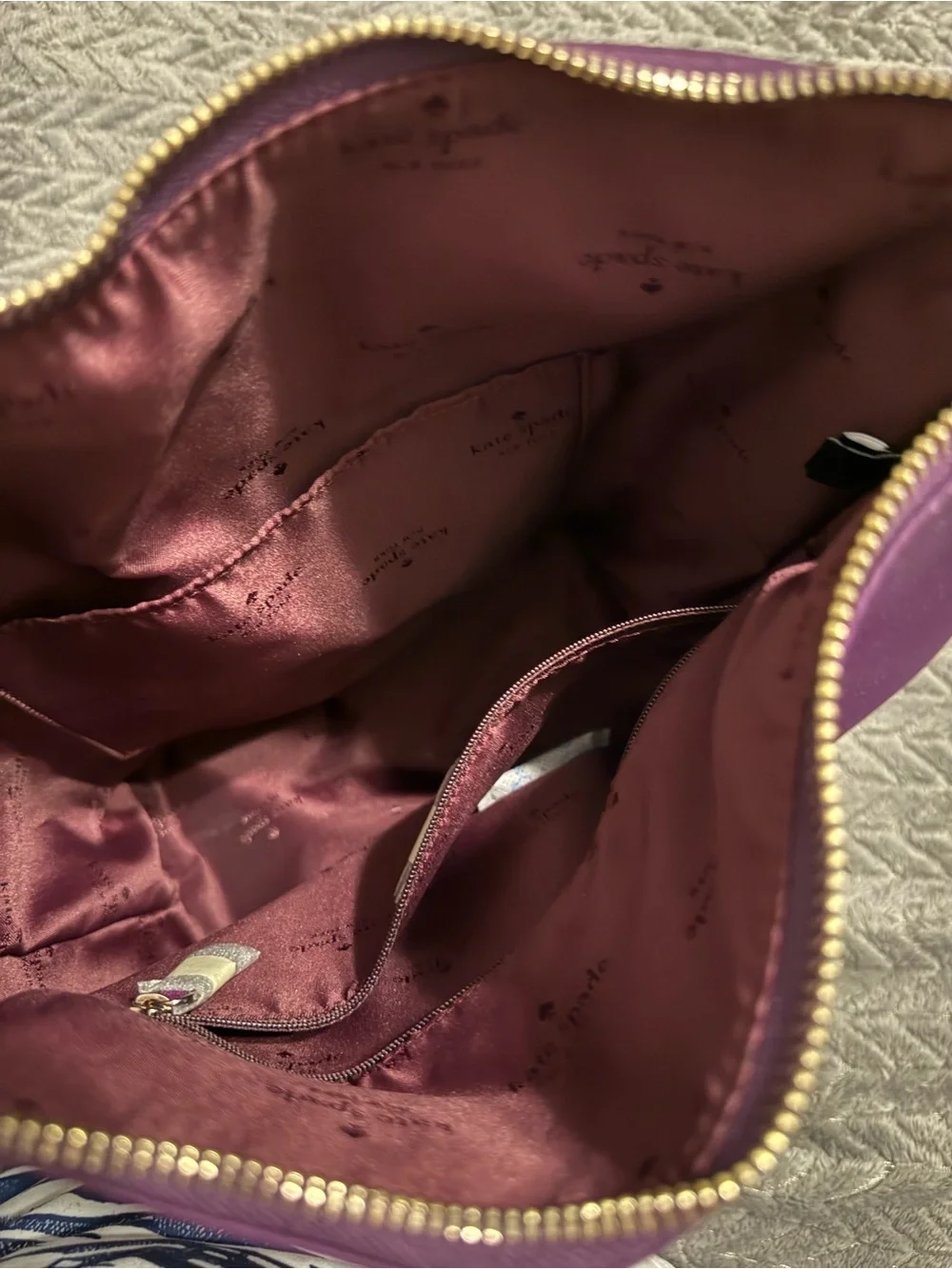 kate spade purple leather crossbody bag with gold logo